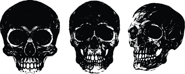 Retro grunge grain human skull with halftone stipple effect perfect for urban design vector illustration. Dotted sti photocopy texture. Y2k vintage elements for design skull with wreath, barb