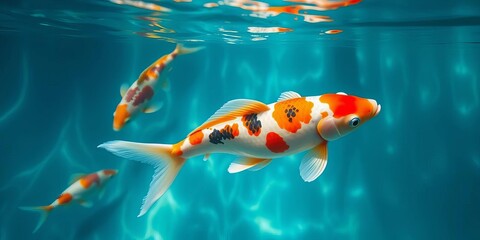 Graceful koi swims, fins rippling, underwater serenity,  movement,  lake