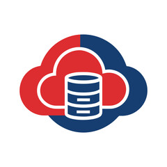 Red and blue cloud icon with database cylinder on white background server storage