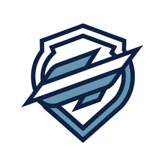 Shield Logo with Abstract Swoosh and Sharp Edges Keywords: shield, logo, abstract, swoosh, sharp, edges, design, graphic, art, concept, business