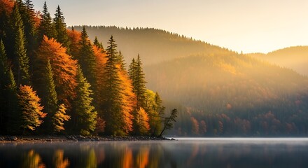 Obraz premium Autumnal Mountain Lake Scenery.