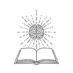 Open book icon with brain representing concepts of knowledge and intelligence