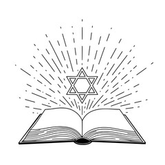 Open book icon with Star of David representing concepts of knowledge and spirituality