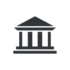 Simple Dark Gray Ancient Greek Building Icon on White Background Keywords: building, architecture, ancient, greek, icon, symbol, government, law