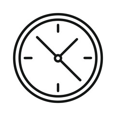 Simple outline clock face icon with four markers on white background time symbol