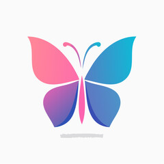 Fototapeta premium Stylized butterfly logo design with a beautiful pink and blue color gradient, isolated on a white background
