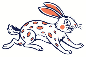 Cartoon Rabbit Running Vector, Whimsical Hare with Orange Spots on White Background