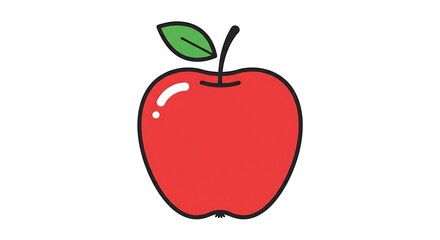 Simple Red Apple with Green Leaf and Stem.