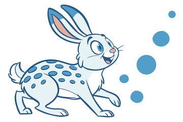 Cartoon Rabbit with Blue Spots, Graphics on White Background Design