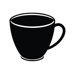 Simple black silhouette of a coffee cup on a clean white background