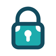 Teal and dark blue padlock icon with keyhole on white background security safety