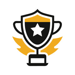 Trophy with star and yellow ribbons icon award symbol Keywords: trophy, award, cup, winner, champion, prize, gold, yellow, star, ribbon
