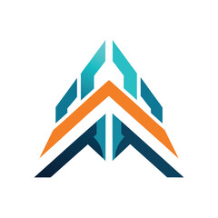 Upward pointing abstract geometric logo with orange teal and dark blue colors Keywords: abstract, logo, geometric, design, modern, symbol, shape