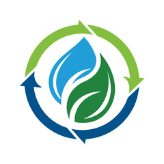 Water Droplet and Green Leaves with Recycling Arrows Logo vector illustration
