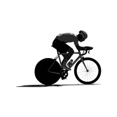 Cyclist in aerodynamic position riding bicycle isolated on white