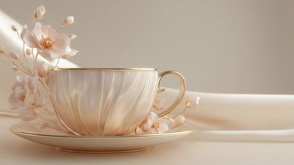 Elegant porcelain teacup with saucer and delicate floral arrangement - Powered by Adobe