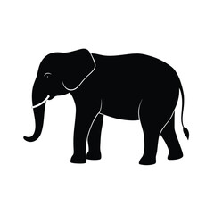 Minimalist black elephant silhouette on a clean white background for design projects