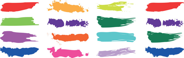Vector Collection of Artistic Grungy and Colorful Paint Brush Strokes in a Creative Hand-Made Style, Isolated on a Clean White Background