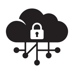 Secure Cloud Network Icon with Padlock and Connected Nodes
