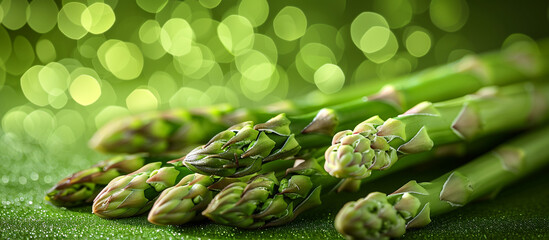 Fresh asparagus spears on green, bokeh background