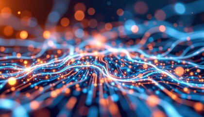 Futuristic Digital Data Flow with Light Trails