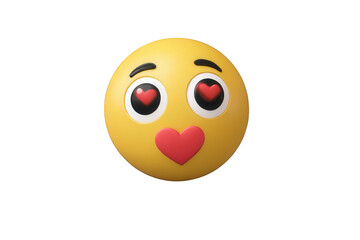 Fototapeta premium Love struck emoji a yellow face with heart eyes and a kissing mouth isolated on white background