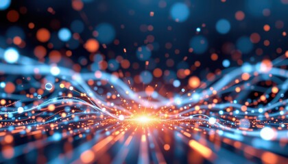 Futuristic Abstract Light Trails and Digital Particles Scene