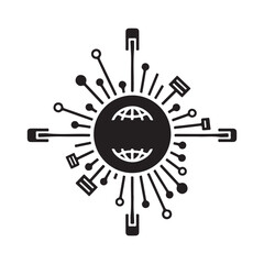 Obraz premium Monochromatic Abstract Global Digital Network Connection Symbol