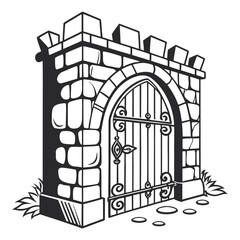 Illustration of a stone castle gate