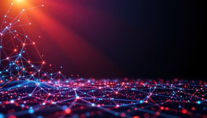 Futuristic Digital Network with Glowing Data Grid