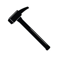 Simple black silhouette of a hammer on a clean white background