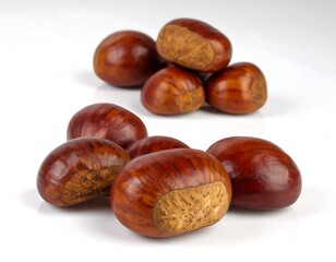 Obraz premium Pile of chestnuts on white background