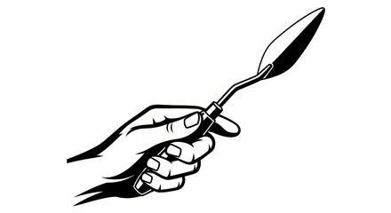 Artist's hand holding a metal palette knife for painting and sculpting