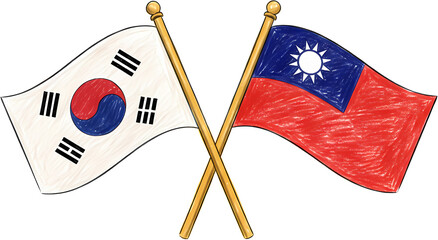 National flag icon illustration symbolizing friendly relations between the Republic of Korea and East Asia, Central Asia (Taiwan, Mongolia, Japan, China, Uzbekistan, Kazakhstan, Kyrgyzstan, Tajikistan