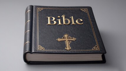 Old holy bible book with cross symbol on cover isolated on white background