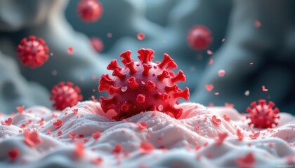 Closeup Red Virus Particle Biological Environment