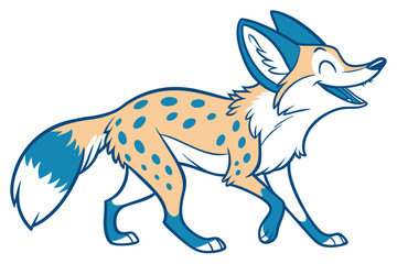 Cartoon Spotted Fox Walking, Happy Expression, Animal Character, Vector, White Background