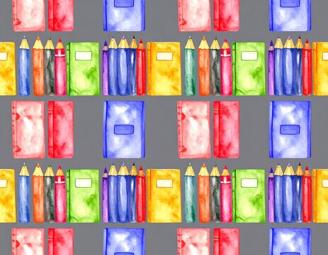 Watercolor school supplies pattern (1)