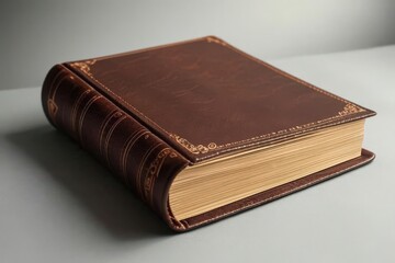 Old leather book on white background