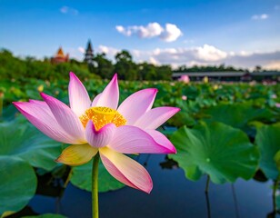 Pink Lotus in a Pond