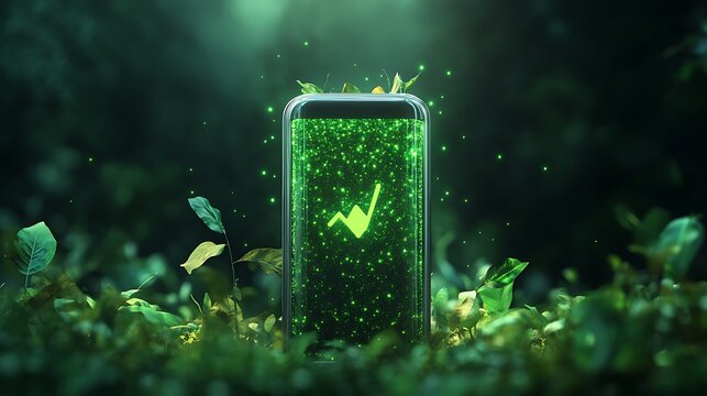 Green energy battery symbol glowing with light isolated on white background