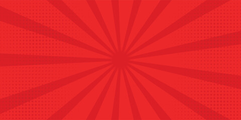 Red comic sunburst effect background with halftone. pop art comic-style vector background. Suitable for templates, sale banners, events, ads, web and pages