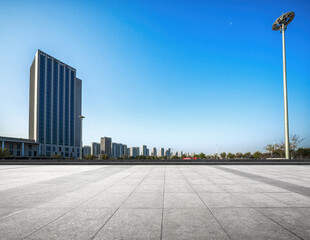 Fototapeta premium Modern Urban Skyline with Clear Blue Sky and Open Space