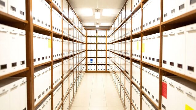 Archive Storage - A Hallway of Organized Boxes and Shelves.