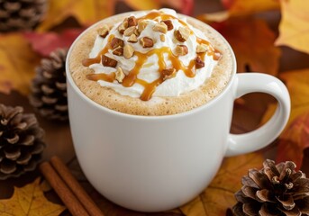 Delicious Caramel Latte with Whipped Cream and Nuts