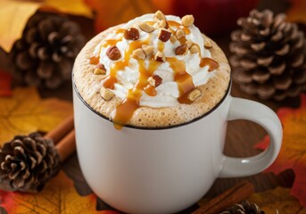 Caramel Latte with Whipped Cream and Hazelnuts