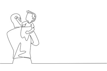 Single continuous line drawing a man carrying a struggling boy. Child kidnapping attempts are on the rise. Increase alertness. National Missing of Children Day. One line design vector illustration