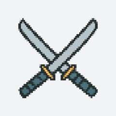 Pixel Art Crossed Swords Martial Art Weapon Equipment Isolated Illustration
