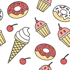 "20 Minimal Flat Dessert & Snack Vector Pattern – Cute Food Icons"