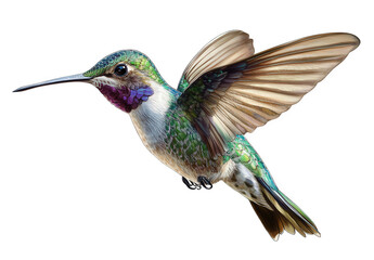 Fototapeta premium A captivating hummingbird isolated on transparent background, displaying its intricate feather patterns and graceful form in a moment of suspended animation, a true marvel